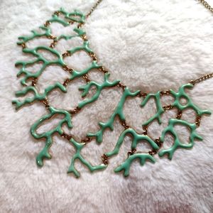 Teal Coral Design Statement Bib Necklace